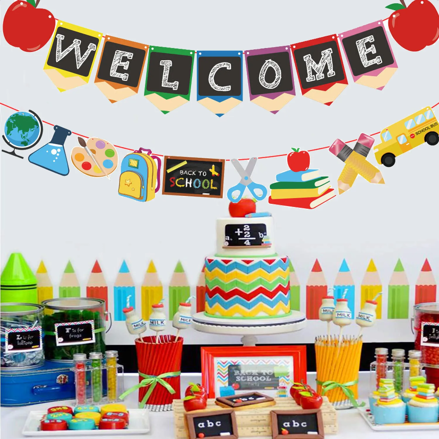 2-pack Welcome Banner Back to School Banner Welcome Party Decorations Wall Hanging Garland Starting School Pull Flag Banner for Classroom Office  image 2