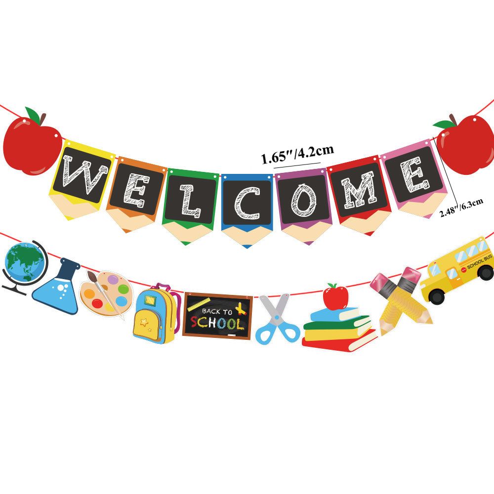 

2-pack Welcome Banner Back to School Banner Welcome Party Decorations Wall Hanging Garland Starting School Pull Flag Banner for Classroom Office