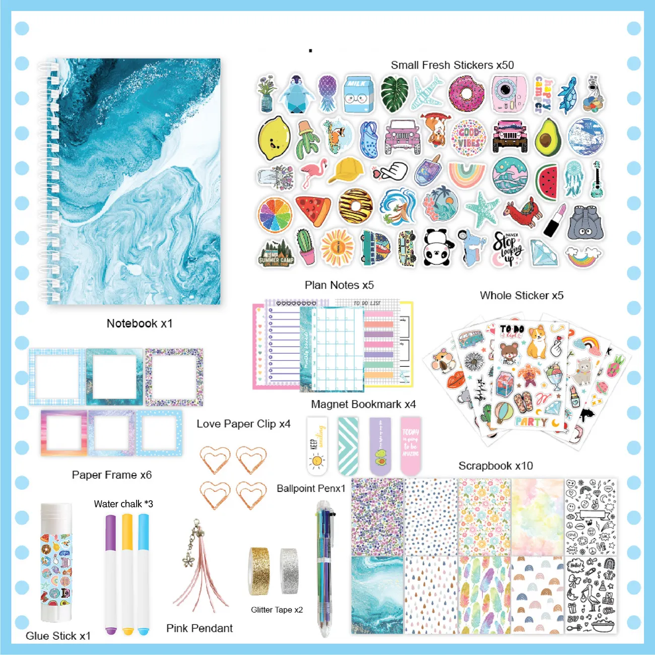 Scrapbook Stickers Diy Journal Set Children's Full Diary Stationery Budget Hand Book Set big image 1