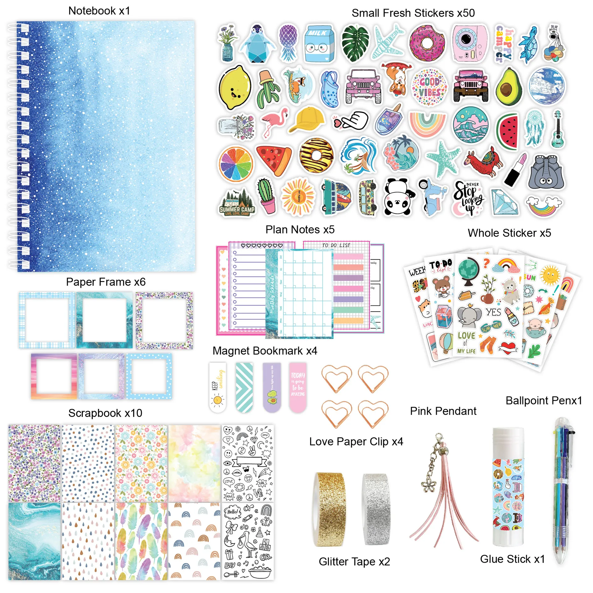 Scrapbook Stickers Diy Journal Set Children's Full Diary Stationery Budget Hand Book Set Color-F
