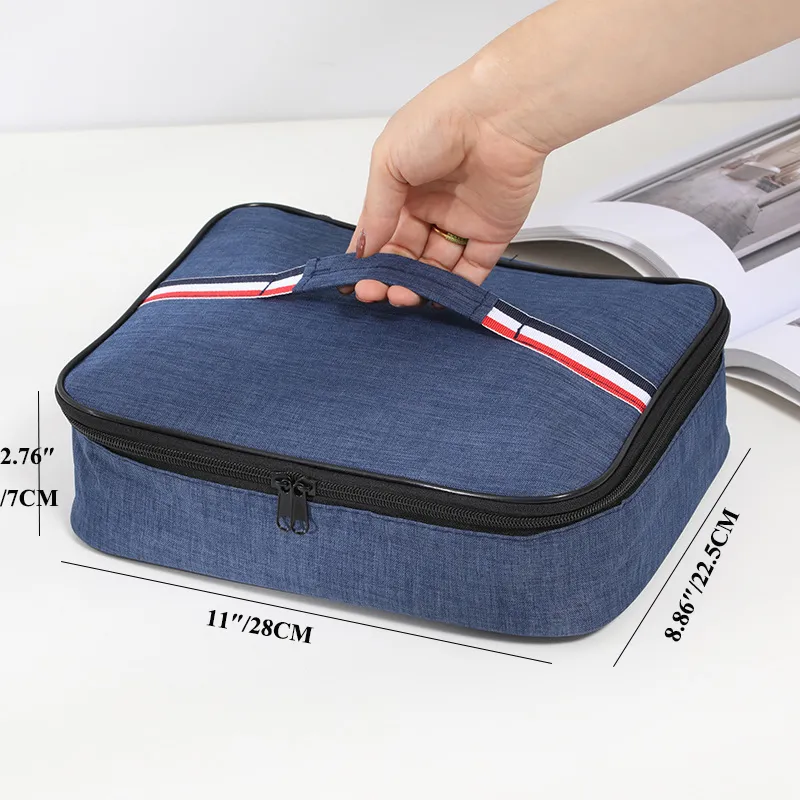 Saco grande Bento Box, saco portátil de manutenção de calor de almoço para o trabalho e escola  Azul Escuro