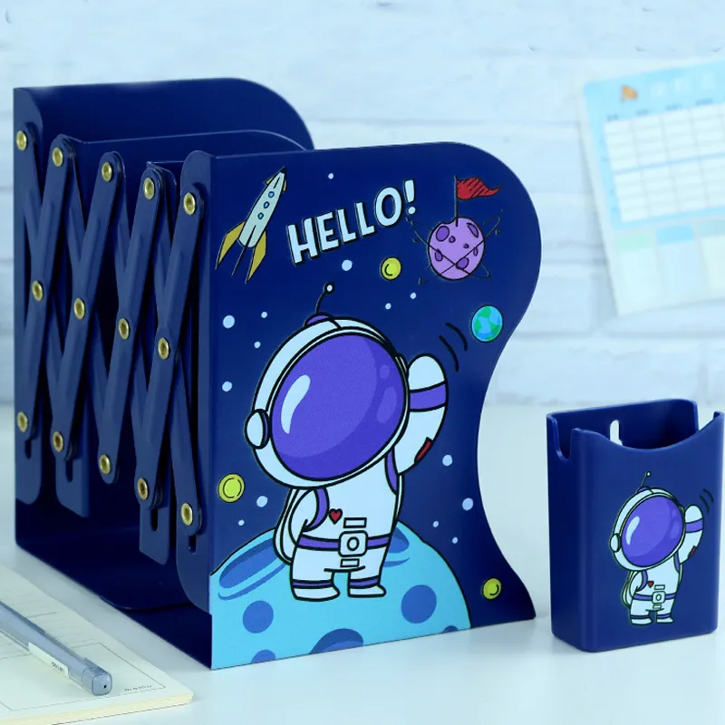 Cartoon Pattern Book Stand Telescopic Stand, Desktop Folding Storage Book Stretch Book Stand Dark Blue big image 1