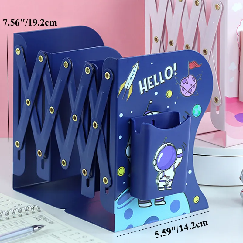 Cartoon Pattern Book Stand Telescopic Stand, Desktop Folding Storage Book Stretch Book Stand Dark Blue image 2