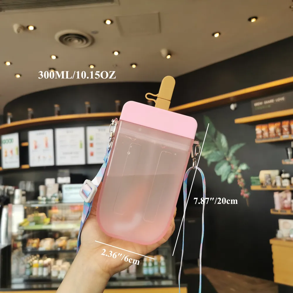 300ml Cute Straw Cup New Plastic Popsicle Shape Water Bottle BPA Free Transparent Juice Drinking Cup Suitable for Boys Girls  big image 1