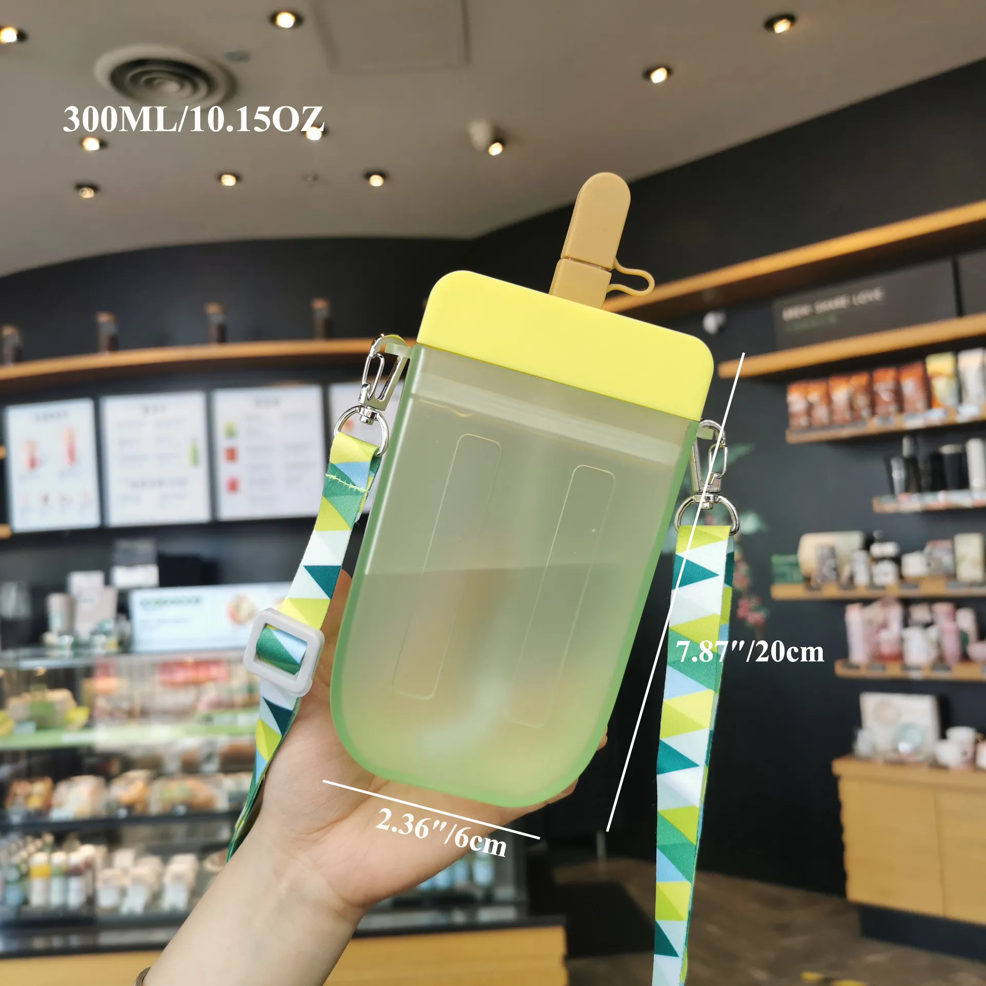 300ml Cute Straw Cup New Plastic Popsicle Shape Water Bottle BPA Free Transparent Juice Drinking Cup Suitable for Boys Girls Green