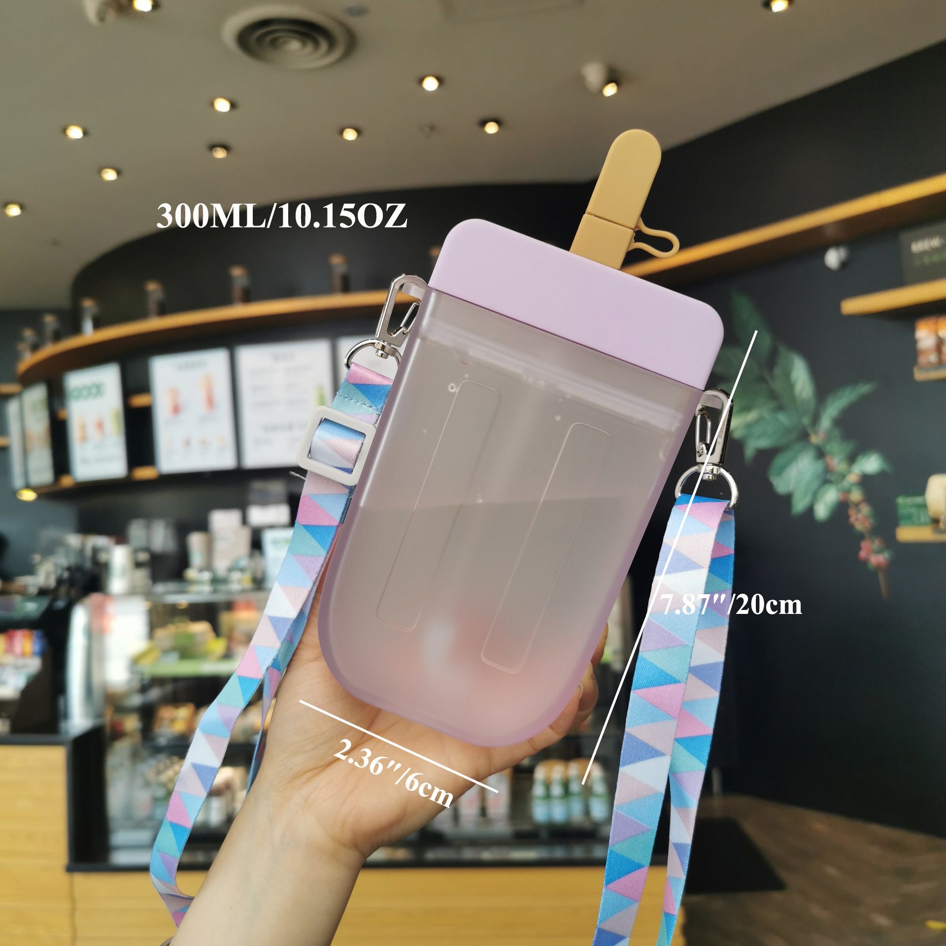 

300ml Cute Straw Cup New Plastic Popsicle Shape Water Bottle BPA Free Transparent Juice Drinking Cup Suitable for Boys Girls