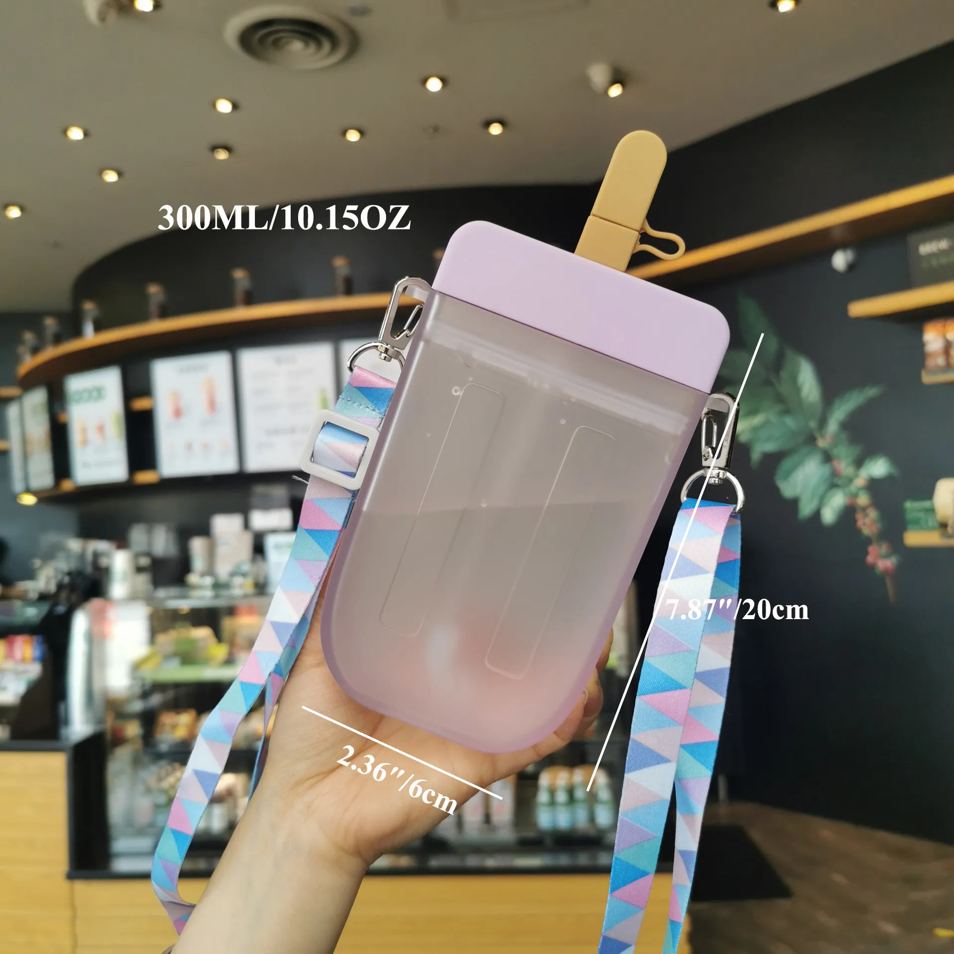 300ml Cute Straw Cup New Plastic Popsicle Shape Water Bottle BPA Free Transparent Juice Drinking Cup Suitable for Boys Girls Purple