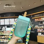 300ml Cute Straw Cup New Plastic Popsicle Shape Water Bottle BPA Free Transparent Juice Drinking Cup Suitable for Boys Girls Blue