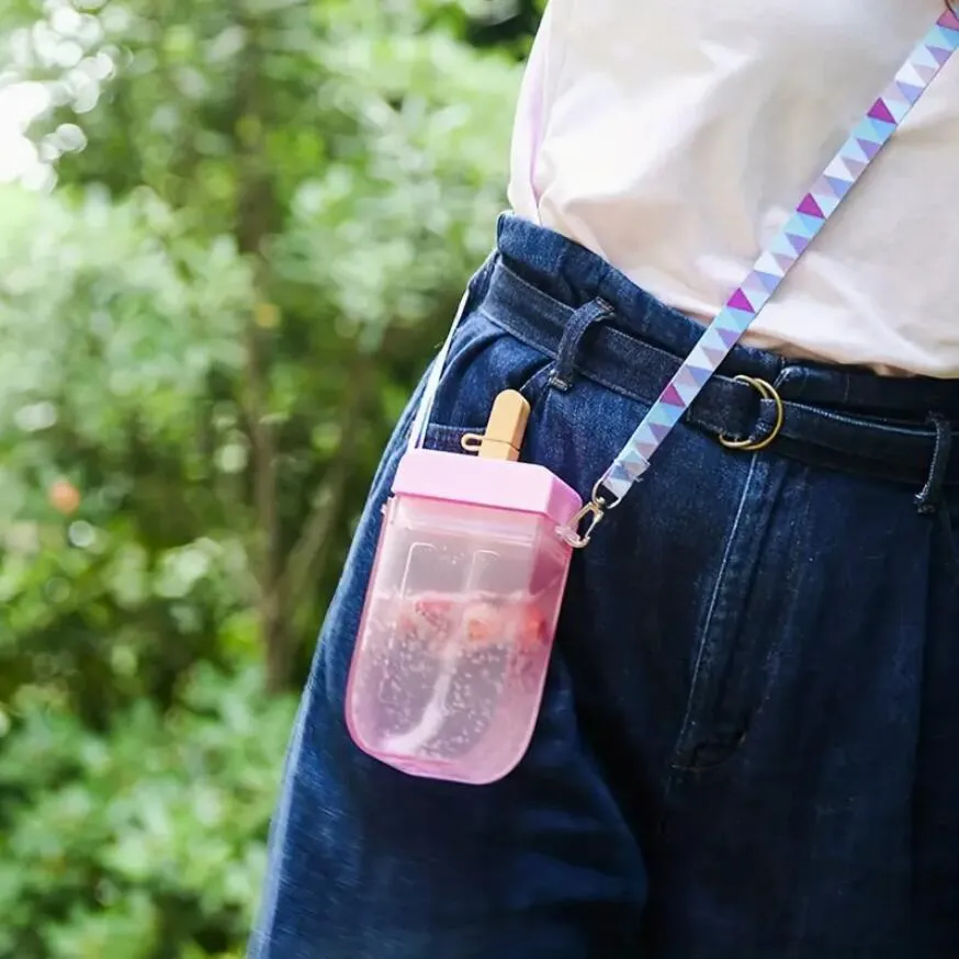 300ml Cute Straw Cup New Plastic Popsicle Shape Water Bottle BPA Free Transparent Juice Drinking Cup Suitable for Boys Girls big image 2