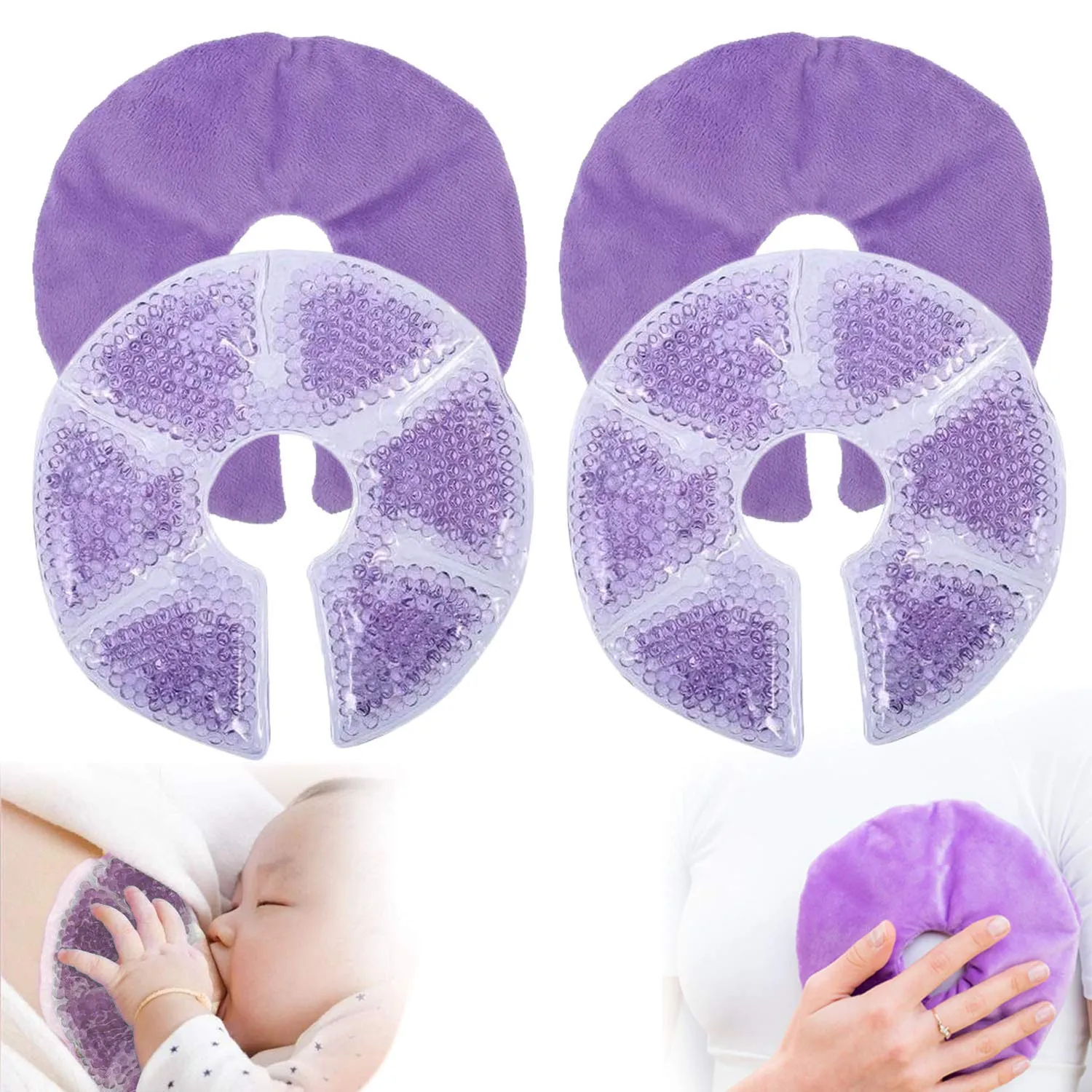 2-pack absorventes de amamentação reutilizáveis, almofadas de peito para amamentação, aliviar a dor de amamentação, mastite, ingurgitamento, e muito mais com almofadas de gel quente e frio, aumentar a desmama do leite e produção  big image 1