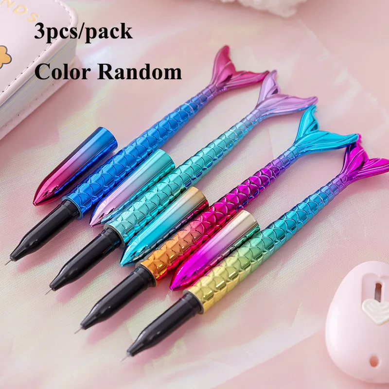 3pcs Mermaid Pens Fish Tail Pens Cute Fish Beauty Pens 0.5MM Black Ink Ballpoint Pens For Desk Decoration Accessories Stationery School Office Multi-color big image 1