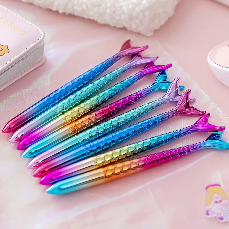 3pcs Mermaid Pens Fish Tail Pens Cute Fish Beauty Pens 0.5MM Black Ink Ballpoint Pens For Desk Decoration Accessories Stationery School Office big image 4