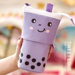 Home & Stuff Cute Telescopic Standing Design Pen Holder Pencil Case Stationery Can Be Pouch Gadget Travel Accessories Makeup Cosmetic Bag Purple