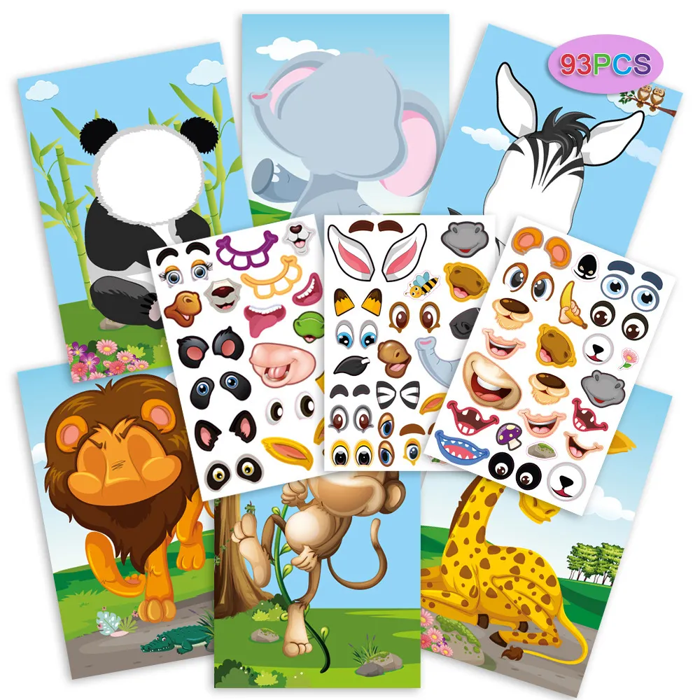 9pcs Cartoon Stickers for Kids Crafts, Dinosaur Elephant Panda Face Changing Princess Dress Up Sticker   big image 1