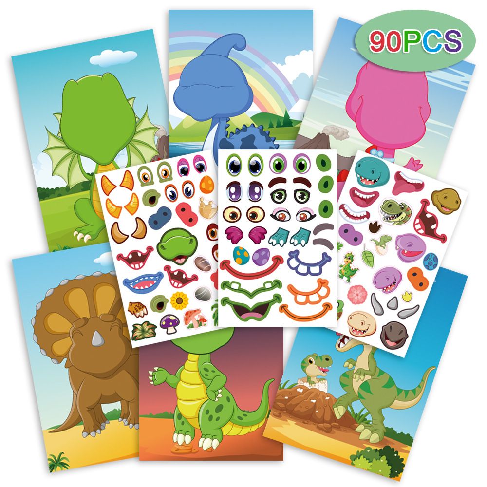 9pcs Cartoon Stickers for Kids Crafts, Dinosaur Elephant Panda Face Changing Princess Dress Up Stick