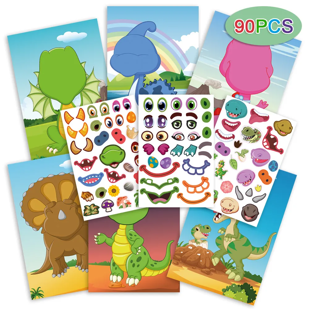9pcs Cartoon Stickers For Kids Crafts, Dinosaur Elephant Panda Face Changing Princess Dress Up Sticker