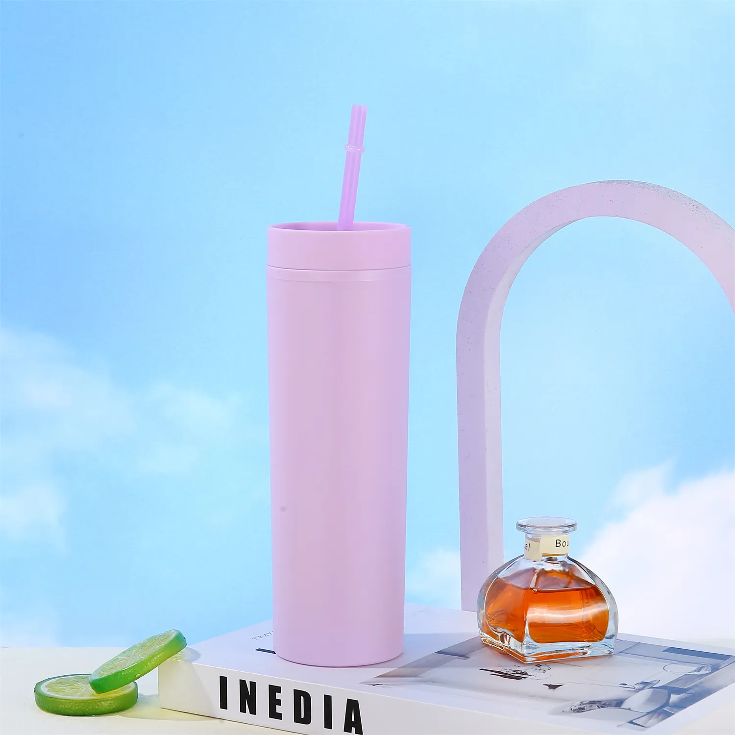 Double Wall Insulated Plastic Tumblers with Lid and Straws