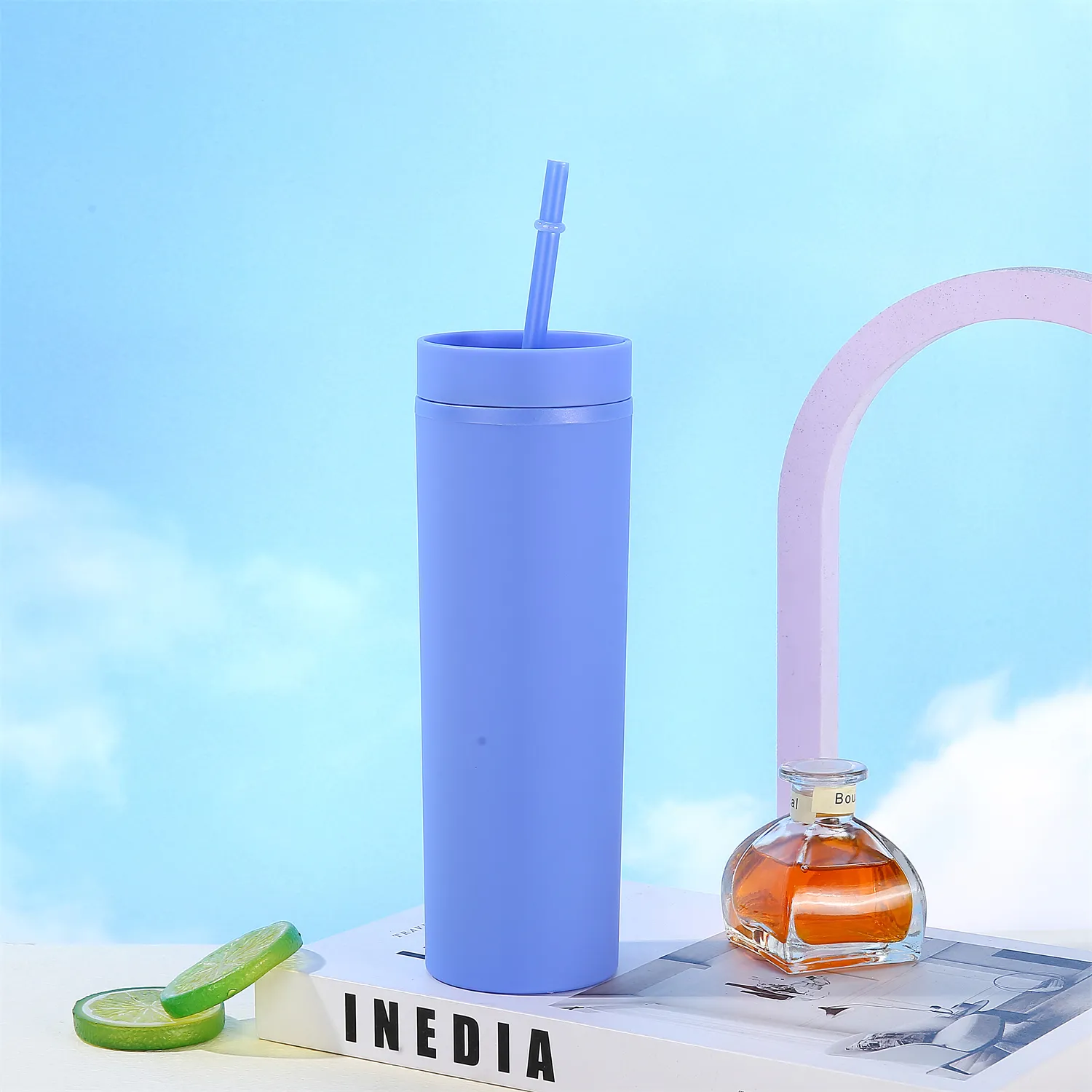 Double Wall Insulated Plastic Tumblers With Lid And Straws