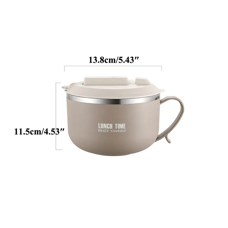 Instant Noodle Bowl With Lid, 850ml 304 Thermal Stainless Steel Bento Lunch Box With Handle Food Container (with Insulated Bag and Cutlery) Khaki image 3