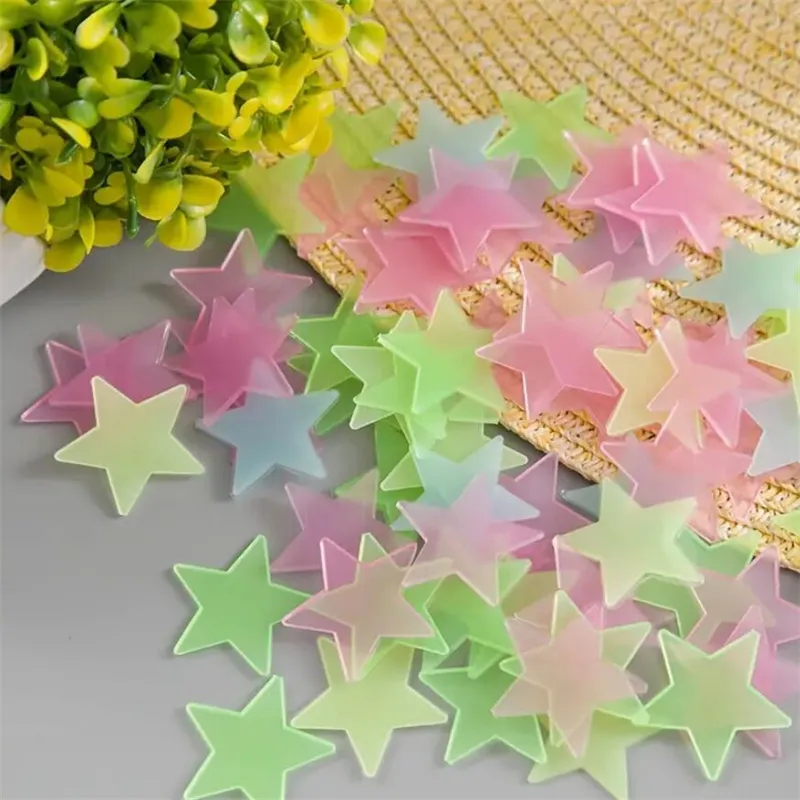 100 件/200 件星星熒光夜光牆貼適用於兒童房客廳貼花 彩色 big image 1