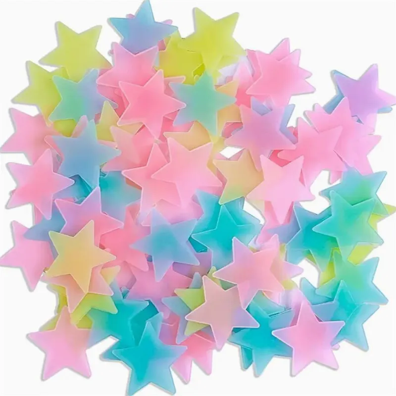 100 pçs/200 pçs estrela fluorescente brilha no escuro adesivos de parede para quarto de crianças sala de estar decalque Multicolorido big image 1