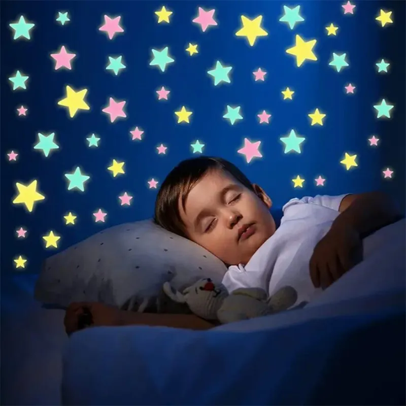 100 pcs/200 pcs estrela fluorescente brilho no escuro adesivos de parede para crianças quarto decalque sala de estar Multicolorido big image 1
