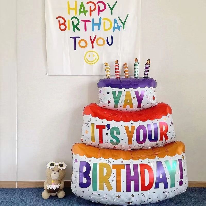 五顏六色的蛋糕箔氣球生日快樂派對裝飾充氣球生日派對用品