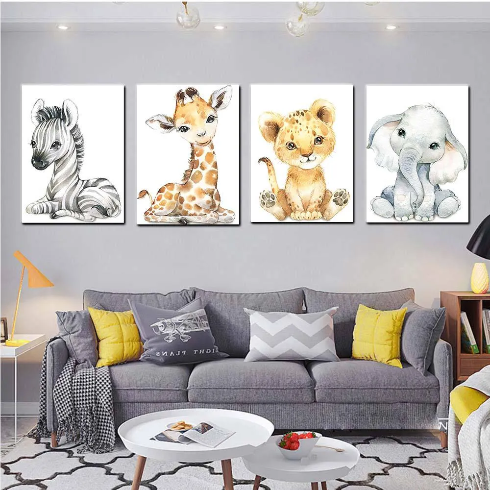 Bonito Zoo Animais Canvas Wall Art Prints para Crianças Berçário Baby Room  image 3
