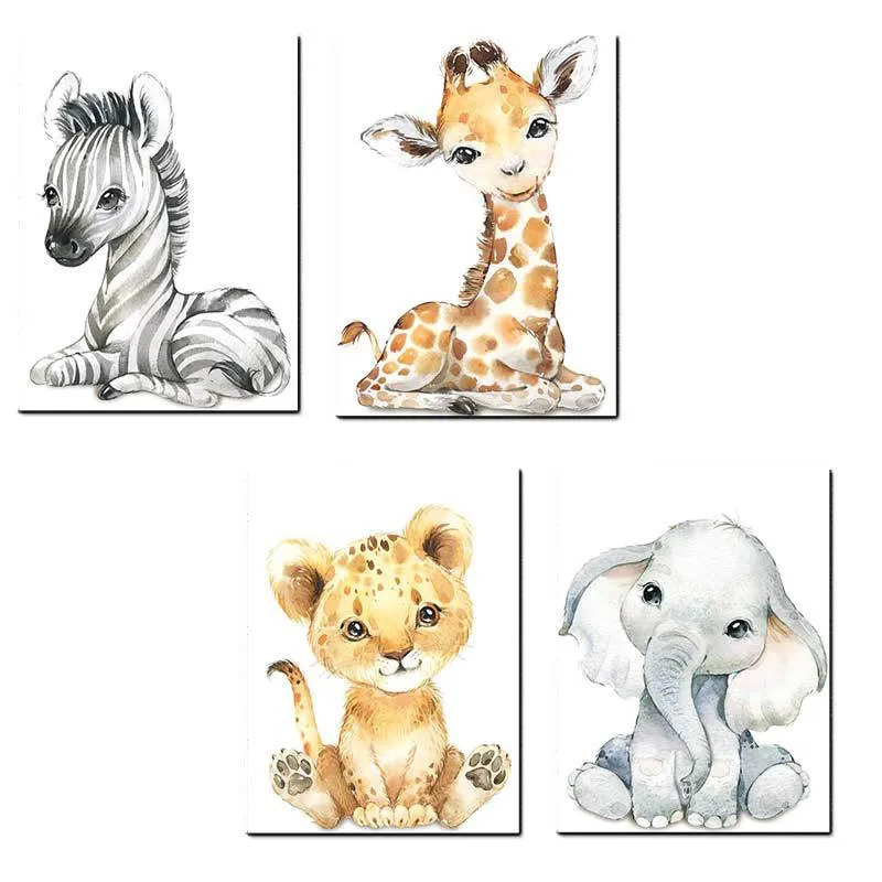 Bonito Zoo Animais Canvas Wall Art Prints para Crianças Berçário Baby Room  image 4