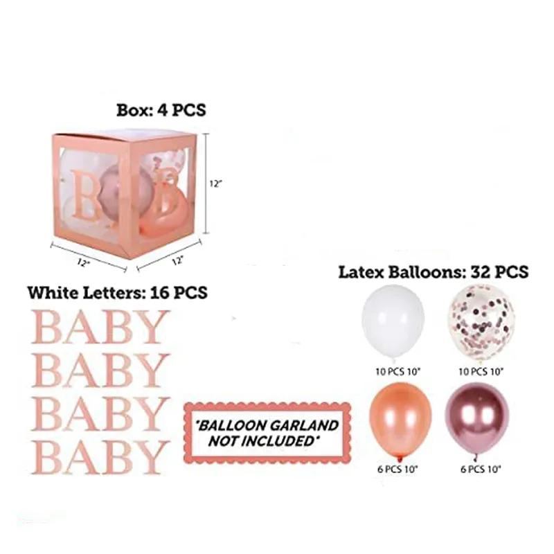 Kit decorazioni per baby shower 36pcs - La scatola del palloncino  trasparente del blocco del bambino di grandi dimensioni include BABY,  lettere