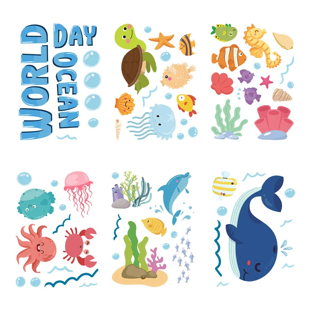 6pcs Adorable Non-Slip Removable Waterproof Sea Animal Bathtub Shower Deco Water-Resistance Stickers Color-A image 3
