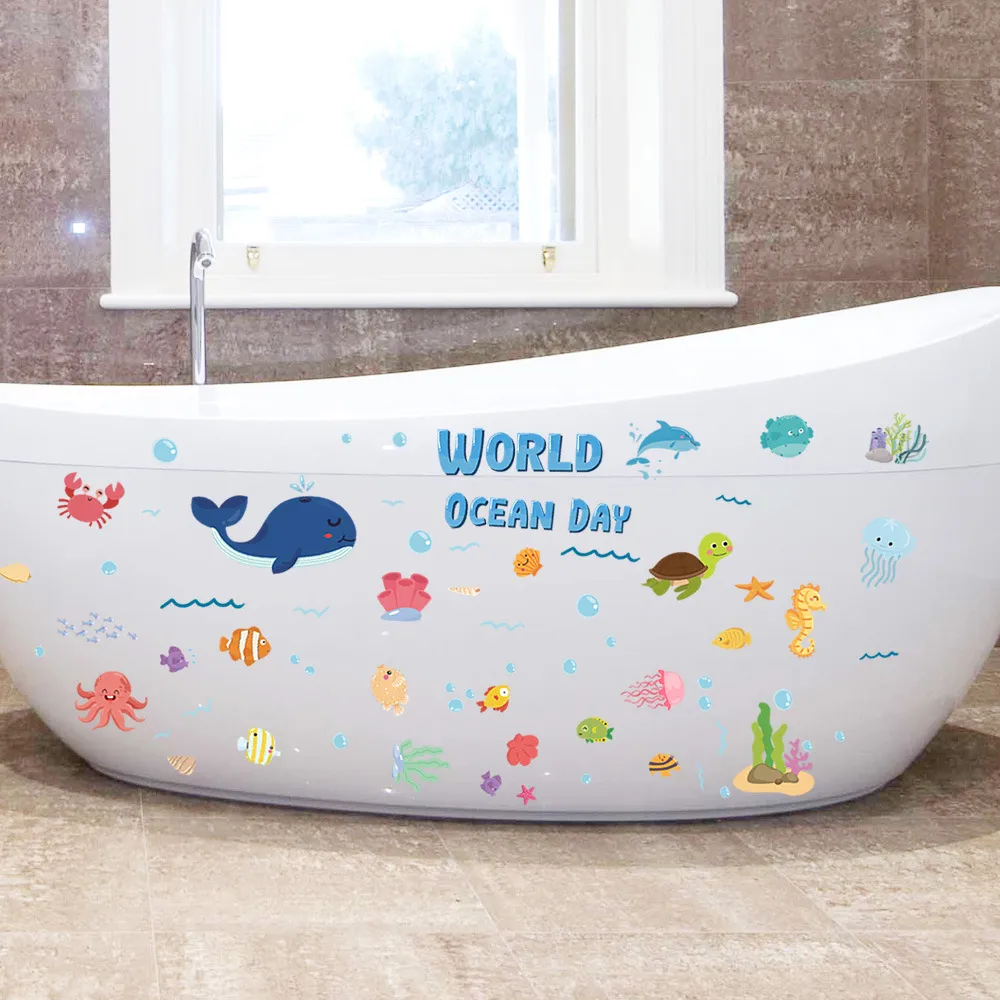 6pcs Adorable Non-Slip Removable Waterproof Sea Animal Bathtub Shower Deco Water-Resistance Stickers Color-A image 4