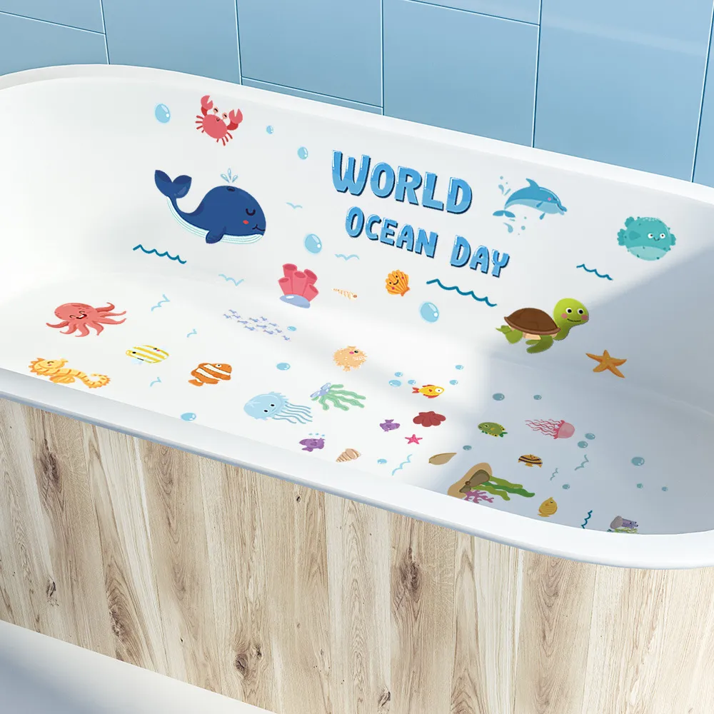 6pcs Adorable Non-Slip Removable Waterproof Sea Animal Bathtub Shower Deco Water-Resistance Stickers Color-A image 5