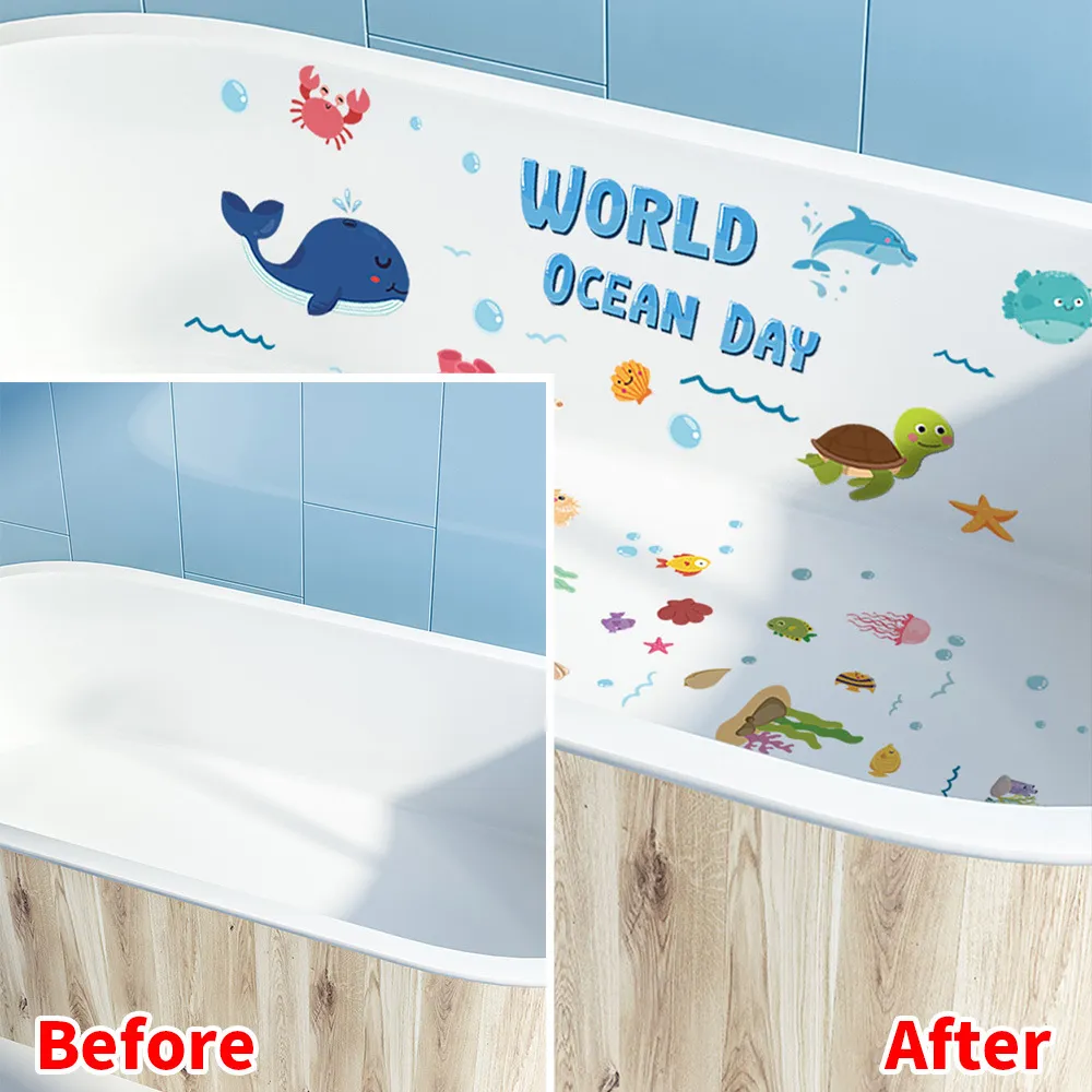 6pcs Adorable Non-Slip Removable Waterproof Sea Animal Bathtub Shower Deco Water-Resistance Stickers Color-A image 6