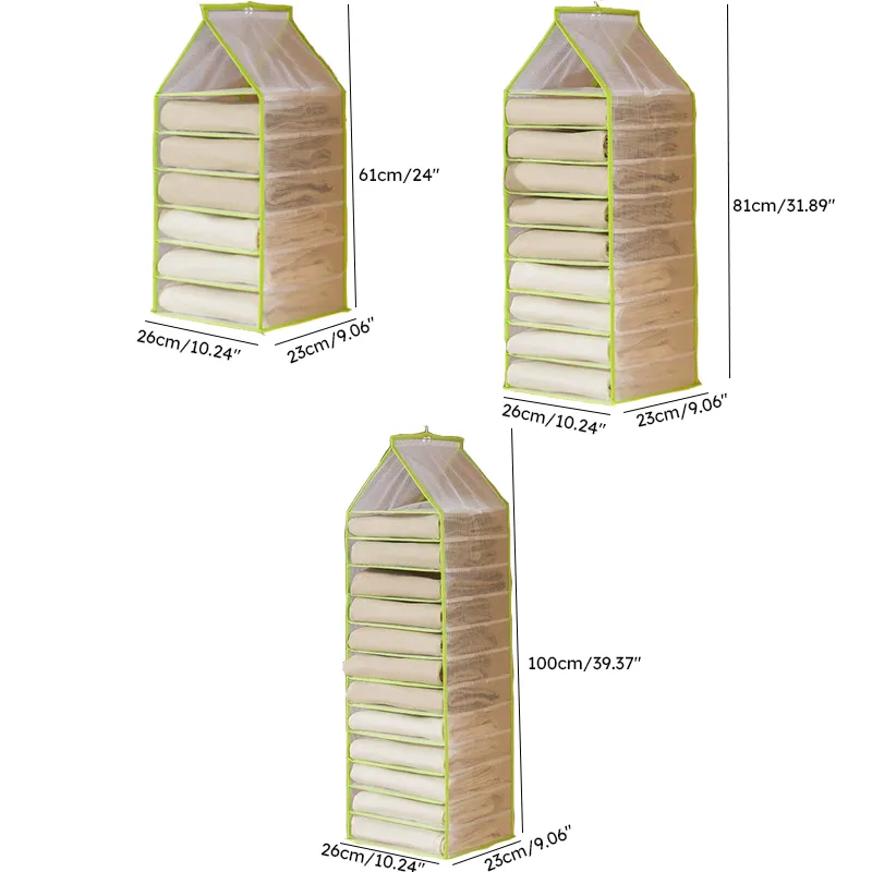Hanging Wardrobe Trousers Clothes Super Long Storage Hanging Bag, Household Layered PVC Storage Bag  Green