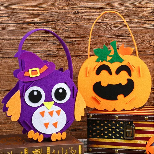Saco de doces de Halloween para crianças com design de desenhos animados DIY