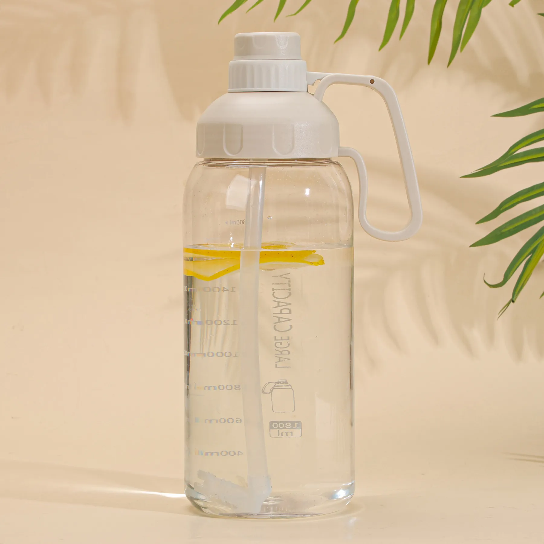 1800ml Straw Water Bottle - Large Capacity Sports Portable Bottle White big image 1
