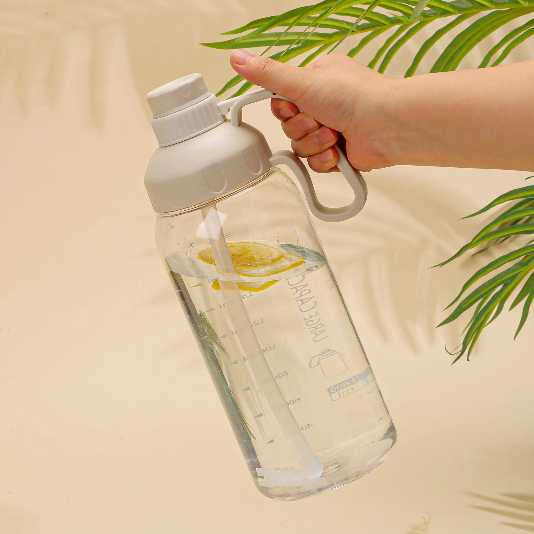 1800ml Straw Water Bottle - Large Capacity Sports Portable Bottle White image 2