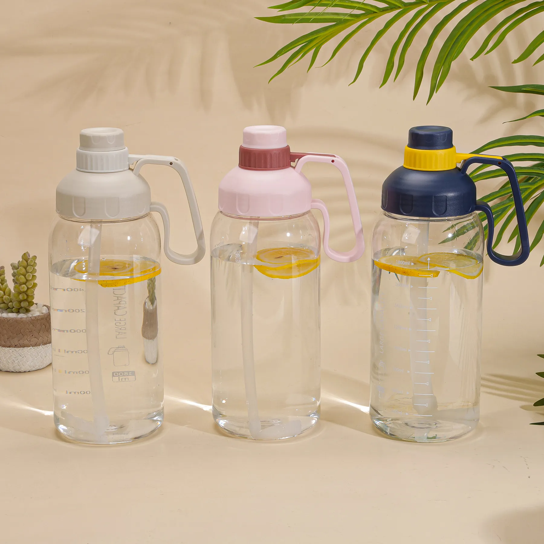 1800ml Straw Water Bottle - Large Capacity Sports Portable Bottle White image 5