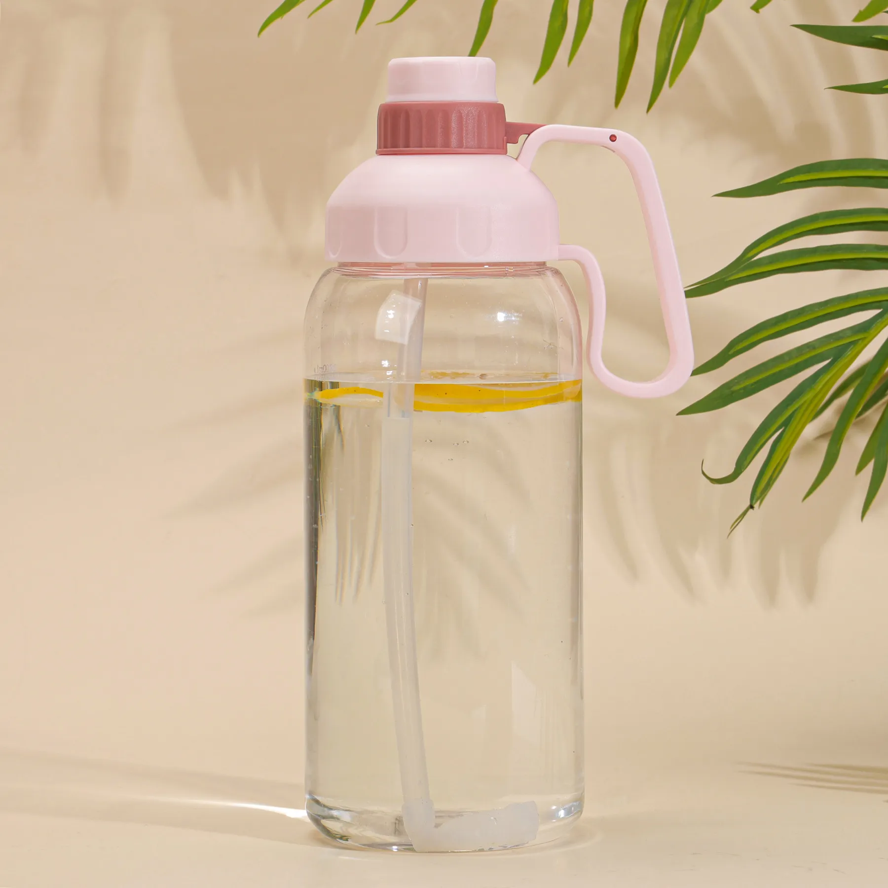 1800ml Straw Water Bottle - Large Capacity Sports Portable Bottle Pink
