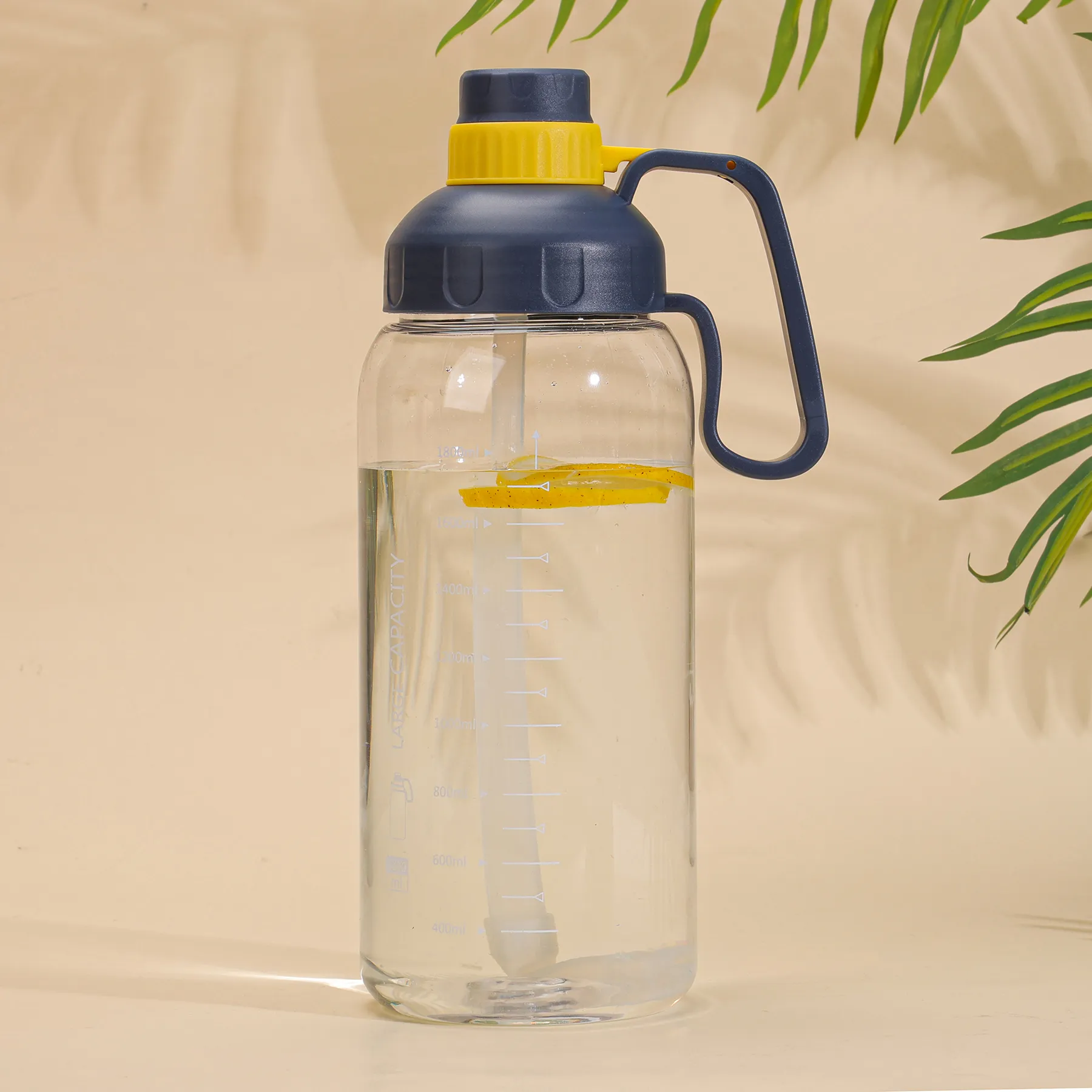 1800ml Straw Water Bottle - Large Capacity Sports Portable Bottle Blue