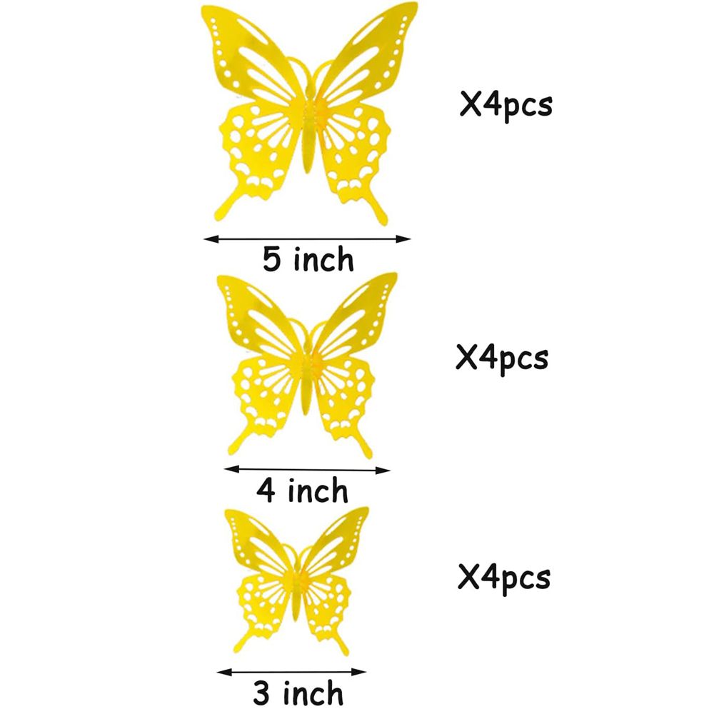 Pack De 12 Autocollants Métalliques Papillon 3D Creuss Créatifs Pour La Décoration Murale