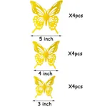Pack of 12 Creative 3D Hollow-out Butterfly Metallic Stickers for Wall Decoration Gold