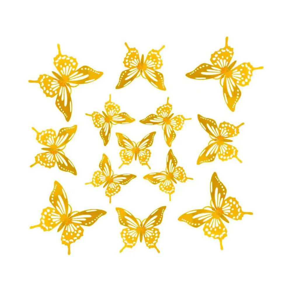 Pack de 12 autocollants métalliques papillon 3D creuss créatifs pour la décoration murale Or big image 1