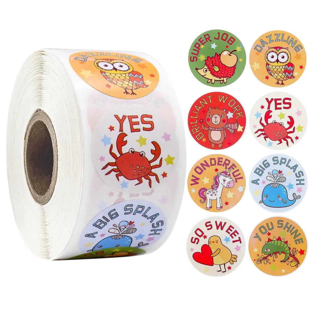 Animal-themed Encouragement Decoration Adhesive Sticker Labels - 500 Stickers Color-C