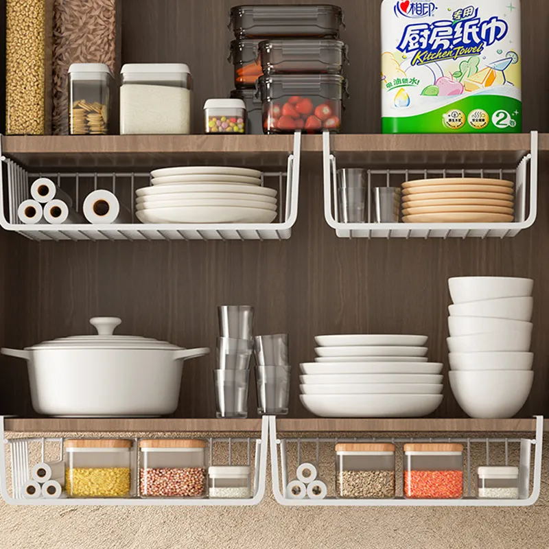 Sturdy and Rust-Resistant Hanging Kitchen Organizer with Tiered Dividers White big image 1