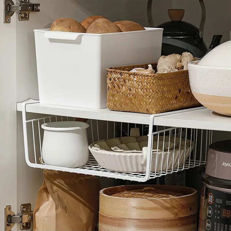 Sturdy and Rust-Resistant Hanging Kitchen Organizer with Tiered Dividers White big image 1