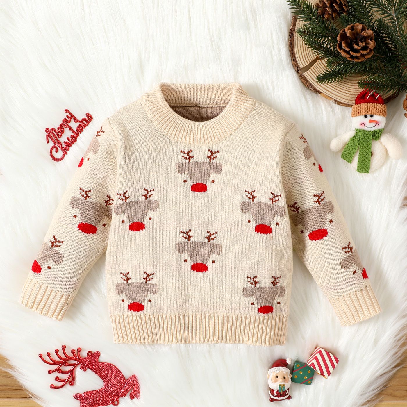 

Christmas Baby Boy/Girl Allover Deer Graphic Long-sleeve Knitted Sweater