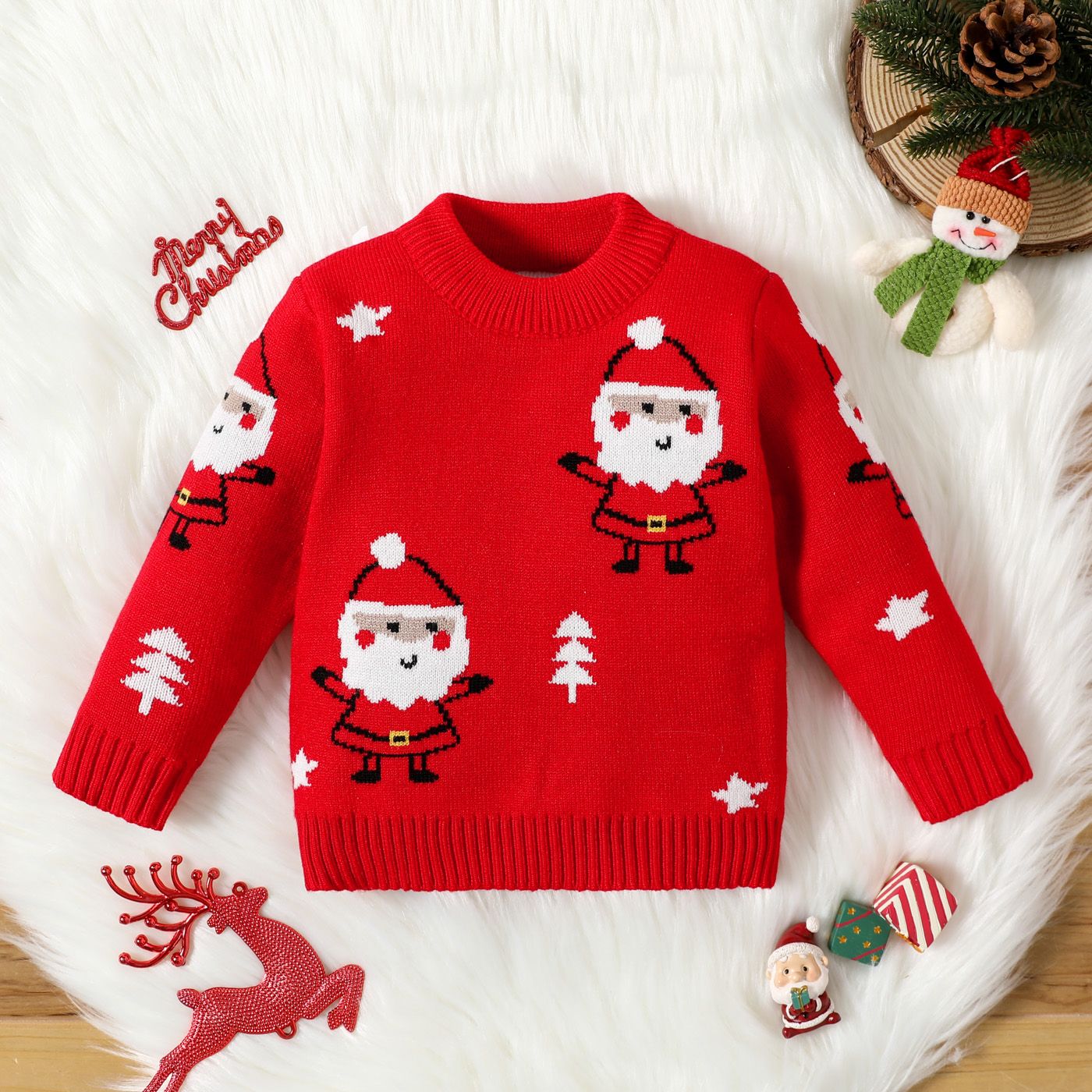 

Christmas Baby Boy/Girl Santa Graphic Red Knitted Sweater