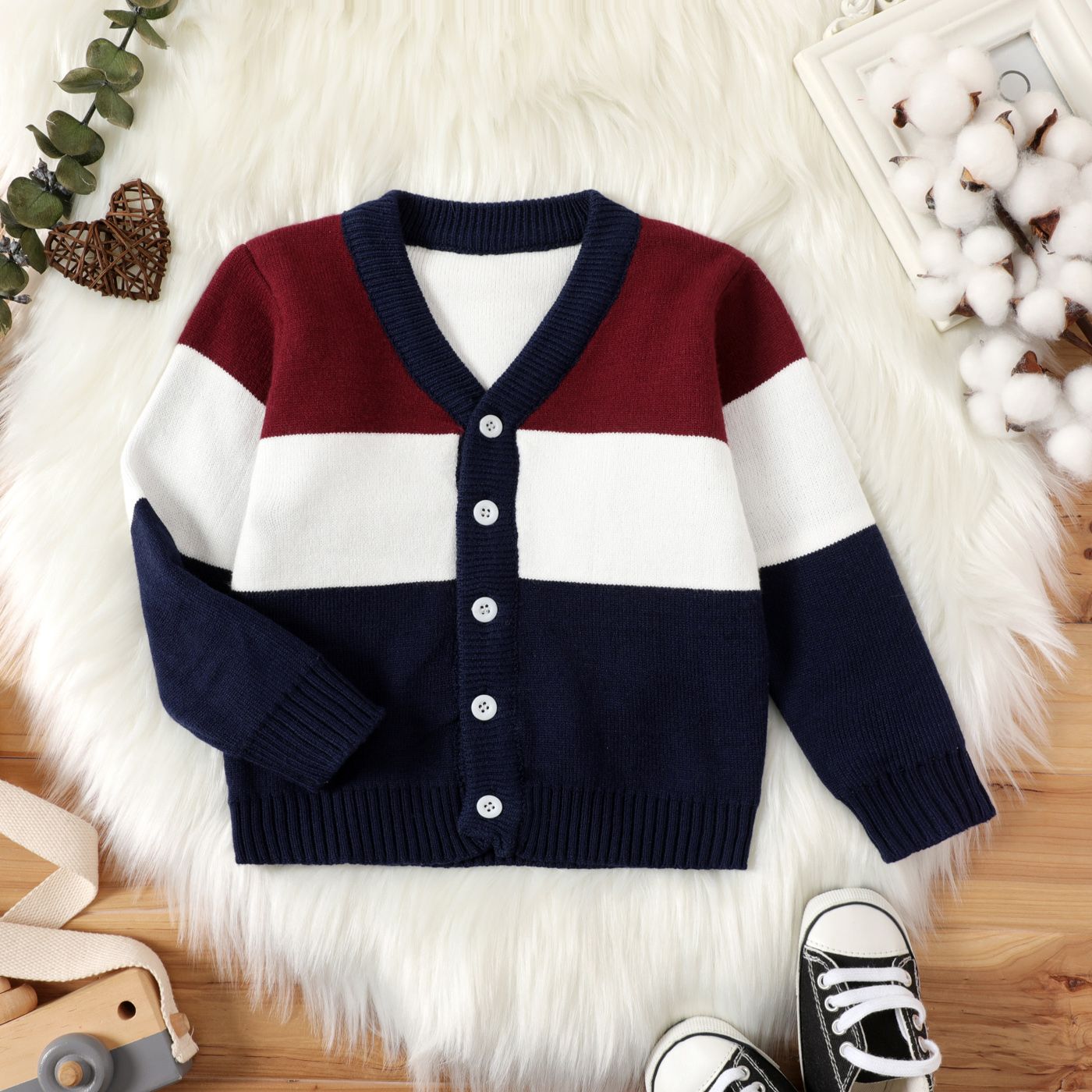 

Baby Boy Long-sleeve Colorblock Knitted Sweater Cardigan